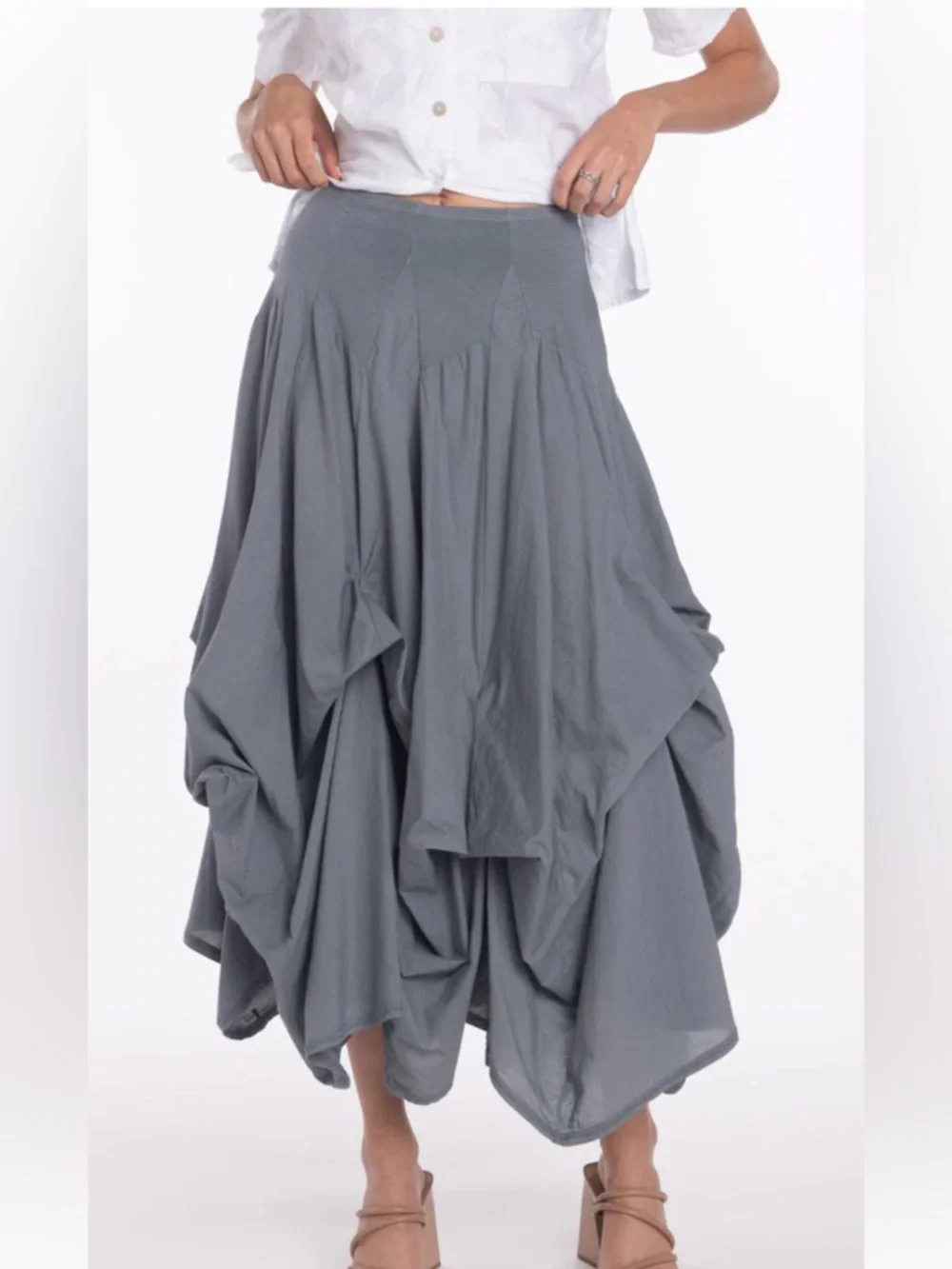 La Luz Gray Gathered Tulle Midi Skirt Size M - Picture 8 of 12